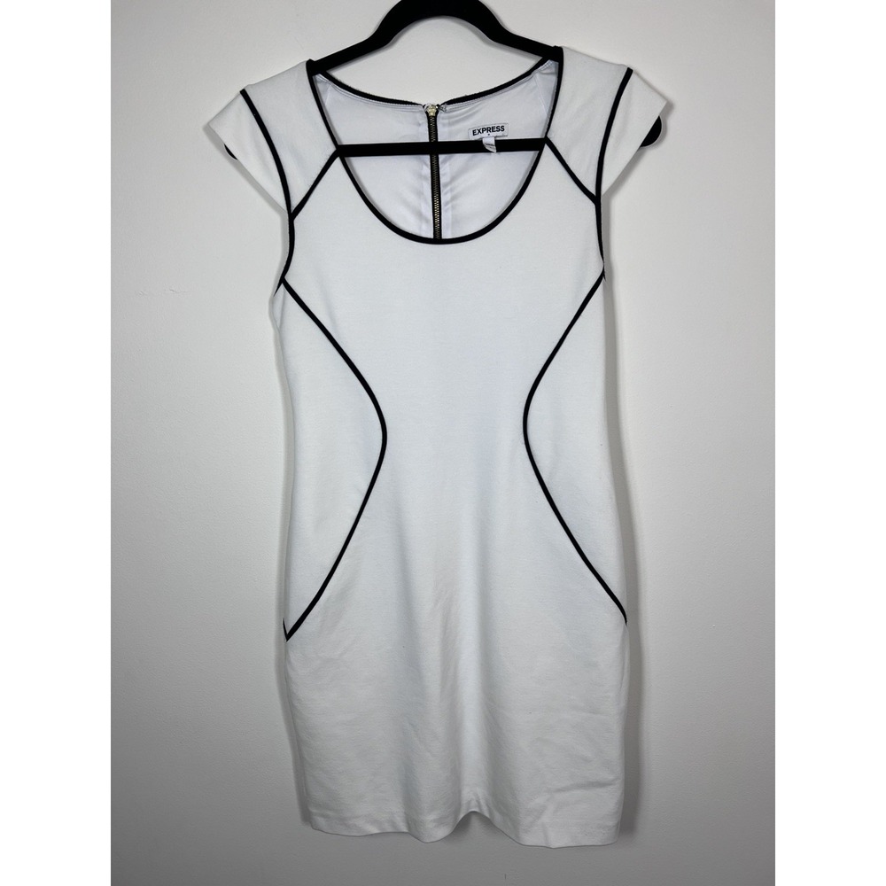 Express White Black Piped Y2K Bachelorette Bridal Shower Mod Sheath Dress 6